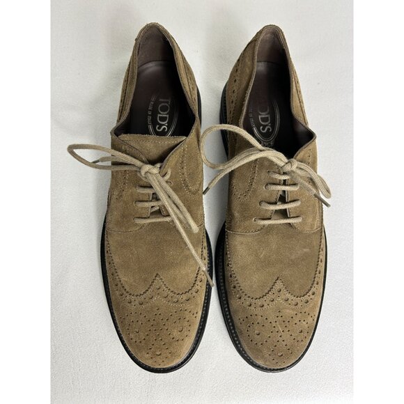 Tod's Men's Grigio Suede Wingtip Derby Lace-up Shoes in Beige - Sz 11 - Picture 2 of 9